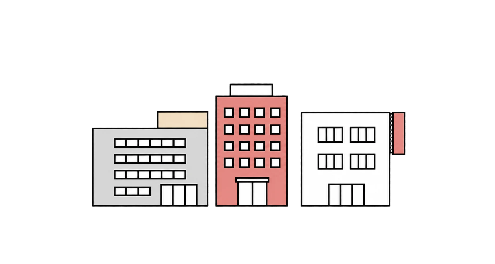 さまざまな建物が並ぶ街のイラスト